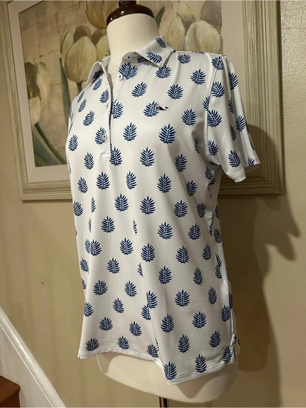 Golf Palm Tree Pattern Short Sleeve Polo Shirt Size M Women’s Vineyard Vines
